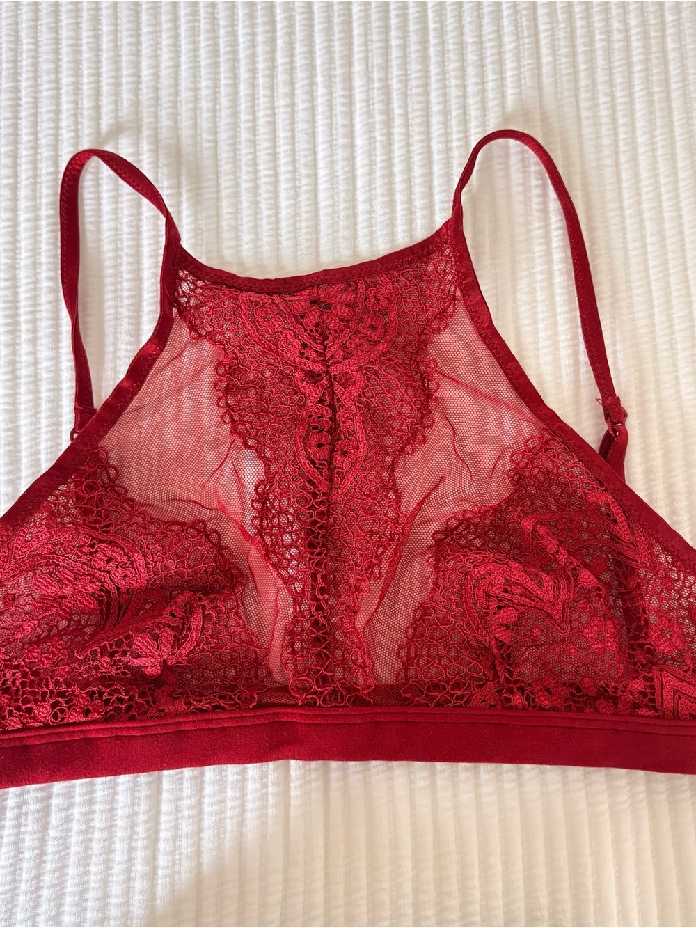 Victoria's Secret Red Sheer High-Neck Lace Bralette
